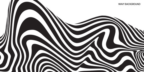 Black and white wave stripe optical abstract design. Vector background. curved lines