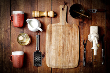 Aerial view of kitchen table and free space for your decoration. 