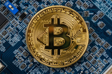 Gold Bitcoin on the motherboard