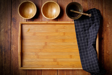 Aerial view of kitchen table and free space for your decoration. 