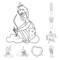 Vector illustration of primitive  and archeology sign. Set of primitive  and history  stock symbol for web.