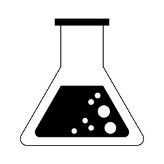 Chemistry flask cartoon isolated in black and white