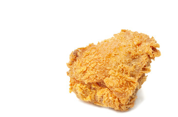 Fresh fired chicken on white background, crispy fired chicken isolated.