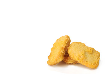 Chicken nuggets on white background.  Appetizer fast food before main course.