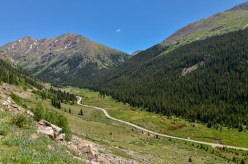 Mount Champion and Lake Creek Valley scenic view from Independence Pass (Lake county, Colorado, USA)