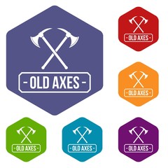 Old axe icons vector colorful hexahedron set collection isolated on white 