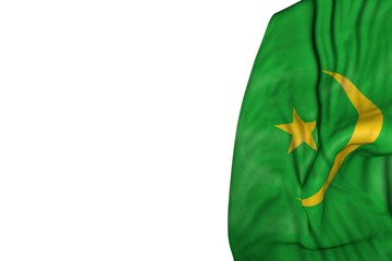 nice any holiday flag 3d illustration. - Mauritania flag with large folds lying flat in left side isolated on white