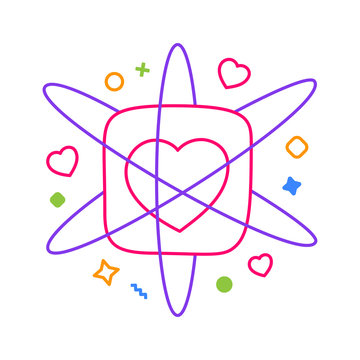 Icon of atom and heart shape. Love, science, chemistry, physics creative logo concept