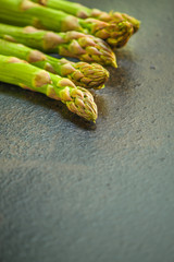 Asparagus (fresh, organic vegetables) harvest. food background. top