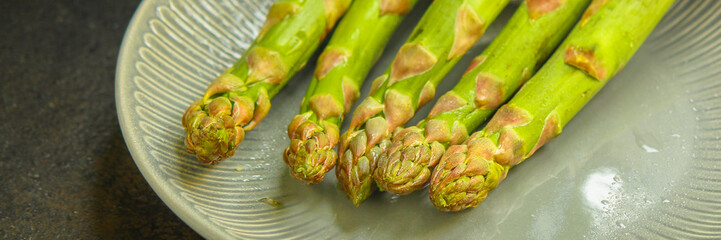 Asparagus (fresh, organic vegetables) harvest. food background. top