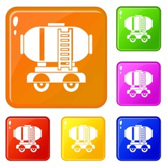 Waggon storage tank with oil icons set collection vector 6 color isolated on white background