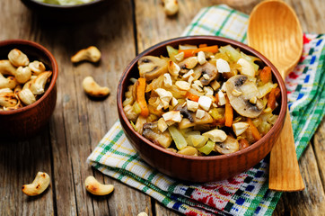 Roasted Cashews cabbage with mushrooms