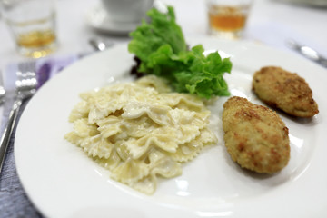 Plate with pasta and meatballs