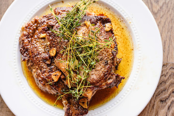 grilled beef steak with vegetables