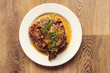 Beef steak on plate