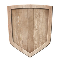 Wooden defense shield made of natural wood and with bright frame
