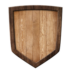Wooden defense shield made of natural wood and with dark frame