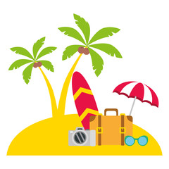 vacations bag sunglasses camera umbrella palms beach