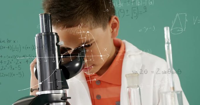 Little boy studying a microscope 4k