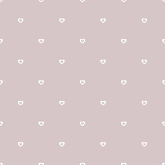 Subtle hearts vector pattern. Valentines day background in soft pastel colors. Love romantic theme. Abstract seamless texture with tiny hearts. Elegant design for decoration, wedding, greeting cards