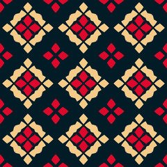 Vector geometric seamless pattern. Folk ornament. Red, black and yellow colors