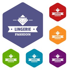 Lingerie beauty icons vector colorful hexahedron set collection isolated on white 