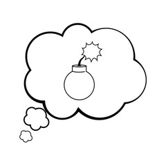 Pop art explosive bomb cartoon in black and white