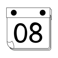 Calendar with day eight symbol cartoon in black and white