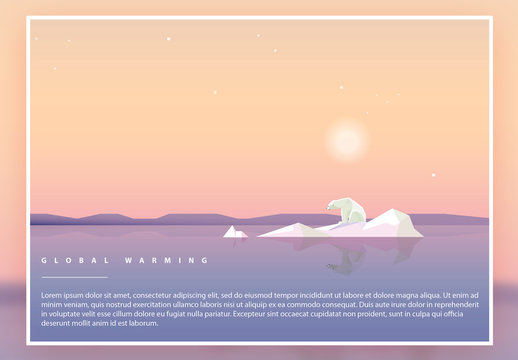 Climate Change Geometric Illustration Poster Layout with Polar Bear