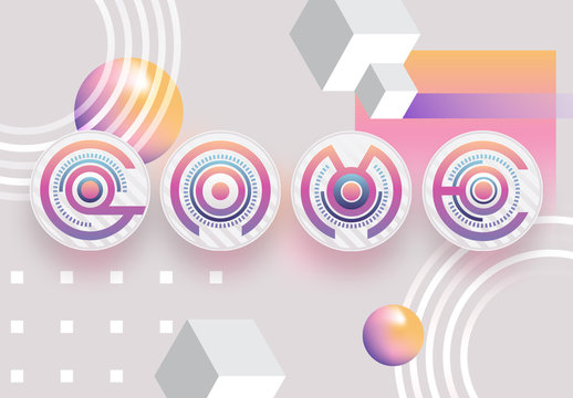 Colorful Abstract Circular Alphabet and Number Typography Set