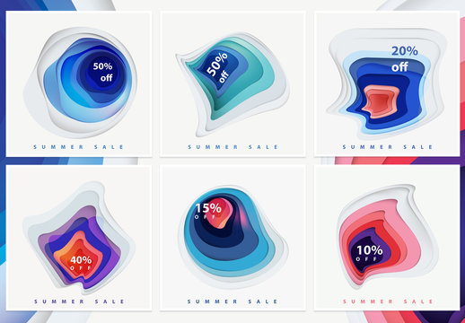 Square Social Media Layouts with Colorful Paper Layered Cutouts