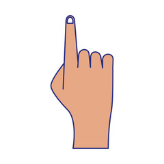 Hand with finger up cartoon isolated blue lines