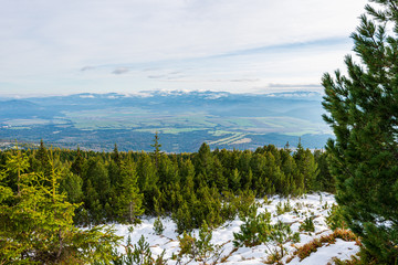 slovakia tatra mountain tourist hiking trails under snow in winter time
