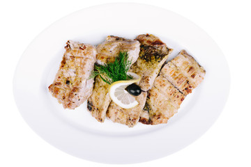 Grilled fish pieces