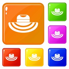 Women beach hat icons set collection vector 6 color isolated on white background