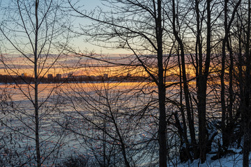 frozen river in winter countryside