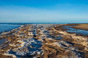 ice blocks at the sea beach in winter