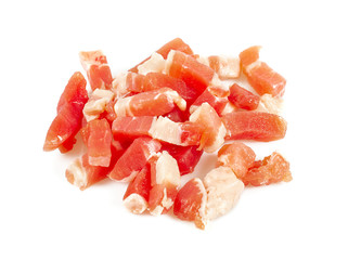 bacon cubes isolated on white background