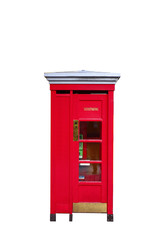Fototapeta premium Red telephone box isolate on the white background with paths for selection area.