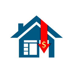 Reduction in home purchases, stock icon, flat design