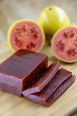 Goiabada, a typical sweet made with guava fruit, common Brazilian sweet in the state of Minas Gerais. Sweet homemade concept and flavor.