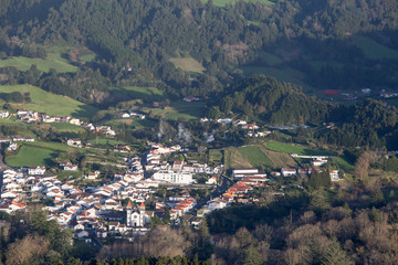 Furnas Valley of Sao Miguel island panorama Azores Portugal