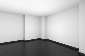 White empty room with black wood parquet floor
