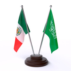 Mexico and Saudi Arabia, two table flags isolated on white background. 3d image