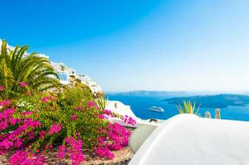 White architecture on Santorini island, Greece. Famous travel destination. Summer landscape with...