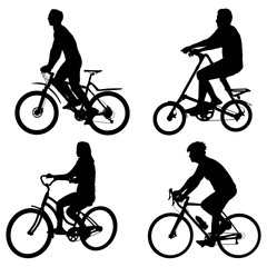 Set silhouette of a cyclist male and female on white background