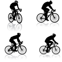 Set silhouette of a cyclist male on white background