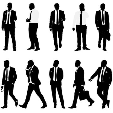 Set Silhouette Businessman Man In Suit With Tie On A White Background