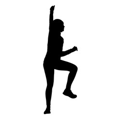 Black silhouette rock climber on white background.