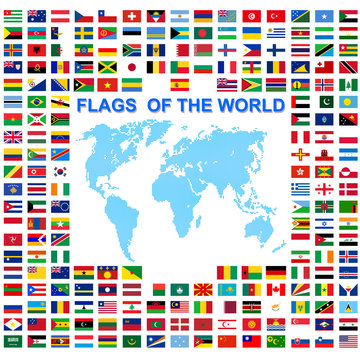 Set of Flags of world sovereign states signed by the countries names